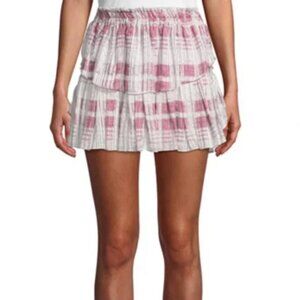 Love Shack Fancy Size Large Plaid Ruffle Silk Skirt